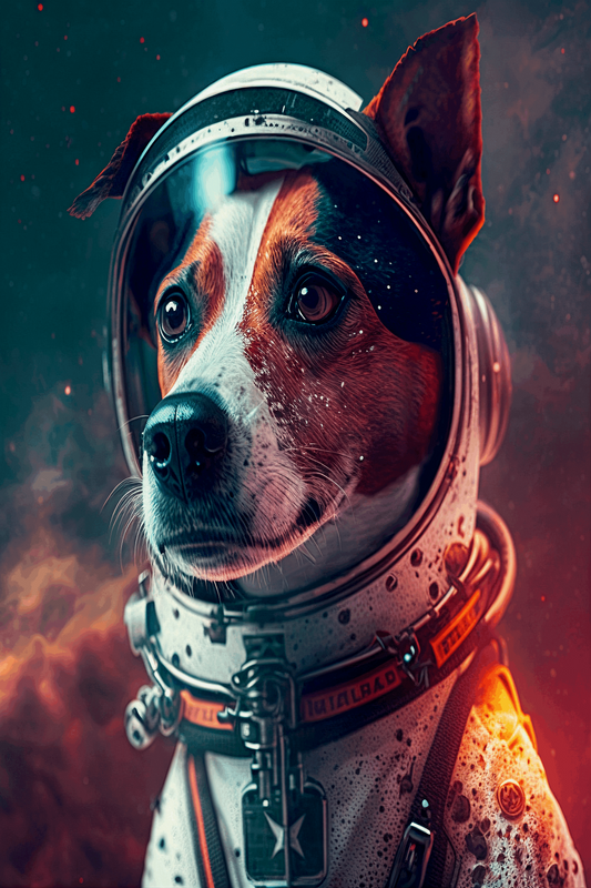 beautiful piece of dog artwork and celestial art with brilliant colors